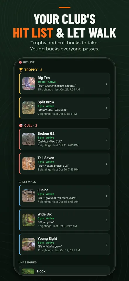 Club hit list and let-walk list of named bucks